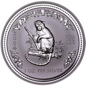 1 dollar 2004 Australia Year of the monkey,  price, composition, diameter, thickness, mintage, orientation, video, authenticity, weight, Description