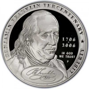 1 dollar 2006 Benjamin Franklin Founding Father,  proof price, composition, diameter, thickness, mintage, orientation, video, authenticity, weight, Description