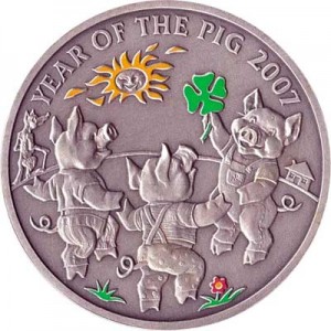 1 dollar 2006 Niue Island, Year of the pig price, composition, diameter, thickness, mintage, orientation, video, authenticity, weight, Description