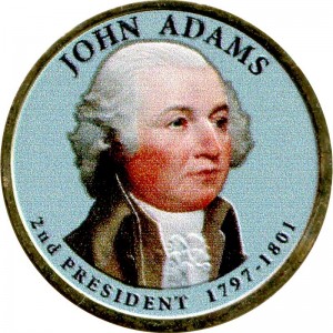 1 dollar 2007 USA, 2 president John Adams colored price, composition, diameter, thickness, mintage, orientation, video, authenticity, weight, Description