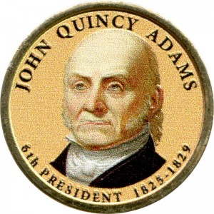 1 dollar 2008 USA, 6th president John Quincy Adams colored price, composition, diameter, thickness, mintage, orientation, video, authenticity, weight, Description