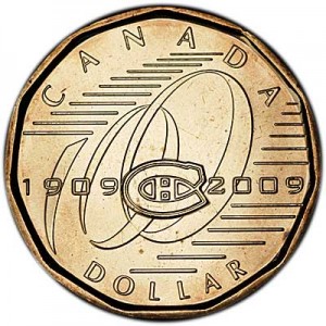 1 dollar 2009, Canada, Montreal Canadiens price, composition, diameter, thickness, mintage, orientation, video, authenticity, weight, Description