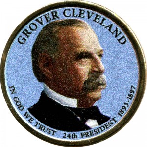 1 dollar 2012 USA, 24th President Grover Cleveland, colored price, composition, diameter, thickness, mintage, orientation, video, authenticity, weight, Description