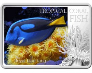 1 dollar 2013 Niue Island, Royal blue tang price, composition, diameter, thickness, mintage, orientation, video, authenticity, weight, Description