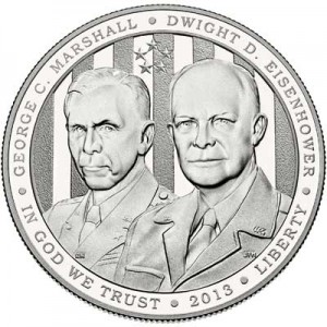 1 dollar 2013 USA 5-Star Generals Marshall, Eisenhower,  Proof price, composition, diameter, thickness, mintage, orientation, video, authenticity, weight, Description