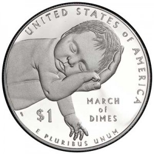 1 dollar 2015 USA March of Dimes,  Proof price, composition, diameter, thickness, mintage, orientation, video, authenticity, weight, Description