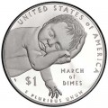 1 доллар 2015 США Национальный фонд детского паралича, серебро Proof