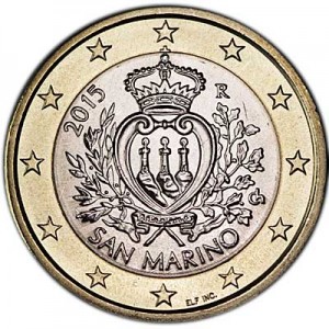 1 euro 2015 San Marino UNC price, composition, diameter, thickness, mintage, orientation, video, authenticity, weight, Description