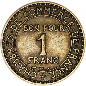1 franc 1922 France price, composition, diameter, thickness, mintage, orientation, video, authenticity, weight, Description