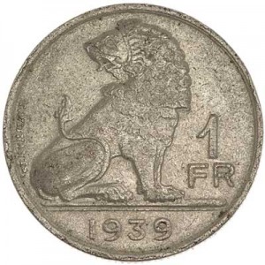 1 franc 1939 Belgium price, composition, diameter, thickness, mintage, orientation, video, authenticity, weight, Description
