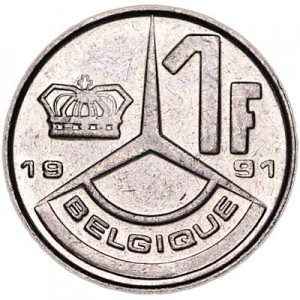 1 франк 1989-1993 Бельгия, из обращения цена, стоимость