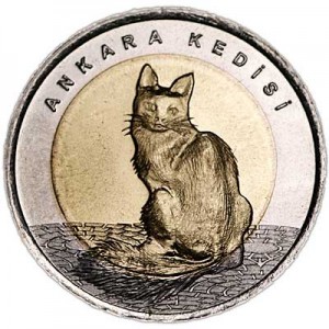 1 лира 2015 Турция, Ангорская кошка цена, стоимость