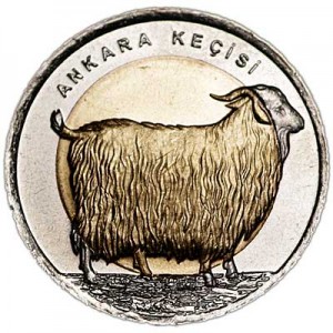 1 lira 2015 Turkey Angora goat price, composition, diameter, thickness, mintage, orientation, video, authenticity, weight, Description