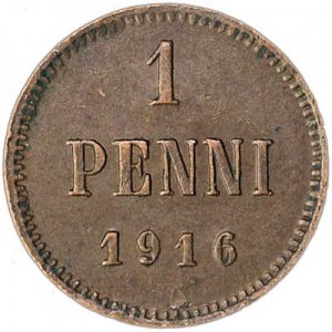 1 penni 1916 Finland price, composition, diameter, thickness, mintage, orientation, video, authenticity, weight, Description