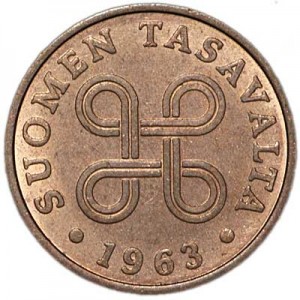 1 пенни 1963 Финляндия, из обращения цена, стоимость