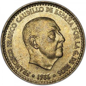 1 peseta 1966 Spain price, composition, diameter, thickness, mintage, orientation, video, authenticity, weight, Description