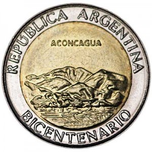 1 песо 2010, Аргентина, 200 лет Майской Революции, положившей начало борьбе за независимость от Испании (Гора Аконкагуа) цена, стоимость