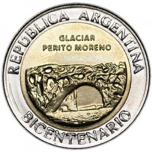 1 peso 2010, Argentina, May Revolution, Perito Moreno Glacier price, composition, diameter, thickness, mintage, orientation, video, authenticity, weight, Description