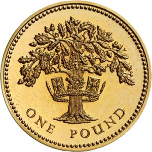 1 фунт 1987 Дуб и королевская диадема Англии цена, стоимость