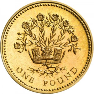 1 фунт 1991 Великобритания Лён и королевская диадема, символизирующие Северную Ирландию цена, стоимость