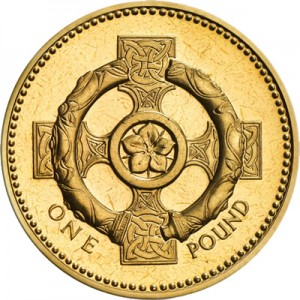 1 фунт 2001 Великобритания Кельтский крест, первоцвет и торквес, символизирующие Северную Ирландию цена, стоимость