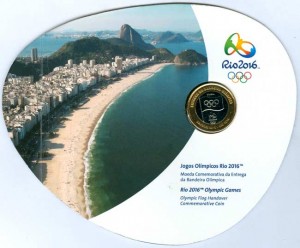 1 real 2012 Brazil Olympic flag handover, Rio 2016 blister price, composition, diameter, thickness, mintage, orientation, video, authenticity, weight, Description