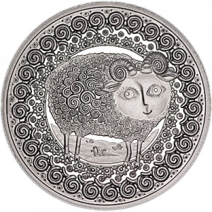 1 ruble 2009 Belarus Aries price, composition, diameter, thickness, mintage, orientation, video, authenticity, weight, Description