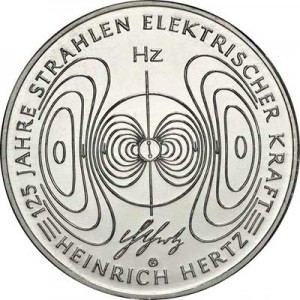 10 евро 2013 Германия 125 лет работе "О лучах электрической силы" Г.Герца, G цена, стоимость