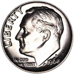 One dime 10 cents 1968 US Roosevelt, D price, composition, diameter, thickness, mintage, orientation, video, authenticity, weight, Description