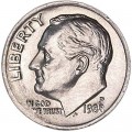 10 центов 1988 США Рузвельт, двор P, из обращения