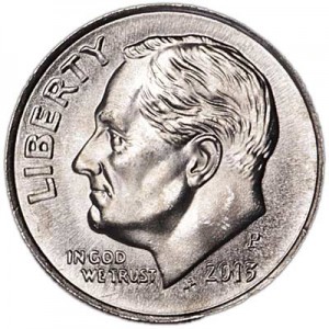One dime 10 cents 2013 US Roosevelt, mint P price, composition, diameter, thickness, mintage, orientation, video, authenticity, weight, Description