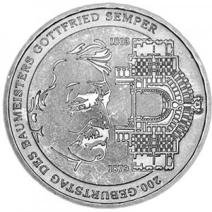 10 euro 2003, Germany, Gottfried Semper (1803-1879),  price, composition, diameter, thickness, mintage, orientation, video, authenticity, weight, Description