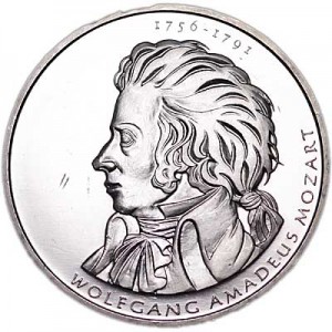 10 euro 2006, Germany, Wolfgang Amadeus Mozart (1756-1791),  price, composition, diameter, thickness, mintage, orientation, video, authenticity, weight, Description