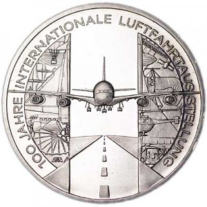 10 euro 2009 Germany, 100th anniversary of the International air show,  price, composition, diameter, thickness, mintage, orientation, video, authenticity, weight, Description