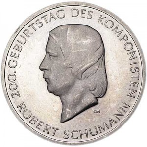 10 евро 2010, Германия, 200 лет со дня рождения Роберта Шумана,   цена, стоимость