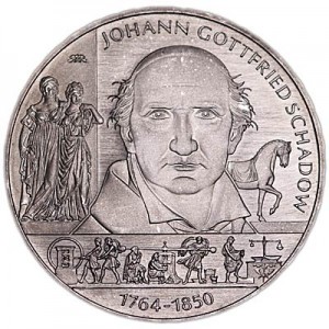 10 евро 2014 Германия, 250 лет со дня рождения Иоганна Готфрида Шадова цена, стоимость