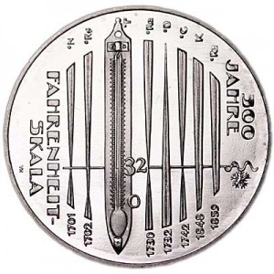 10 евро 2014 Германия, 300 лет шкале Фаренгейта цена, стоимость
