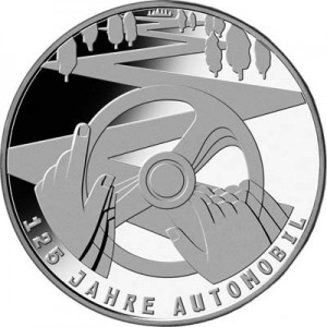 10 euros 2011 Germany 125 Years of the Automobile, mint mark F price, composition, diameter, thickness, mintage, orientation, video, authenticity, weight, Description