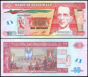 10 кетсаль 2012 Гватемала, банкнота, хорошее качество XF