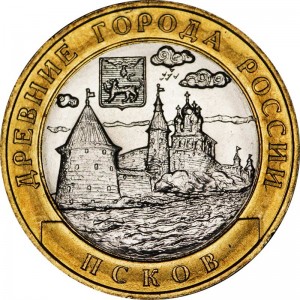 10 roubles 2003, SPMD, Pskov, UNC price, composition, diameter, thickness, mintage, orientation, video, authenticity, weight, Description