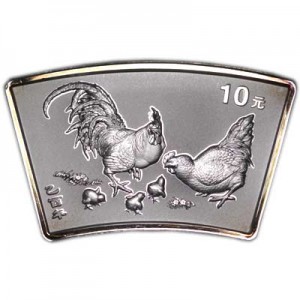 10 yuan 2005 China Year of the rooster price, composition, diameter, thickness, mintage, orientation, video, authenticity, weight, Description