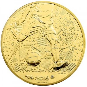 100 euro 2016 France UEFA EURO 2016, gold price, composition, diameter, thickness, mintage, orientation, video, authenticity, weight, Description