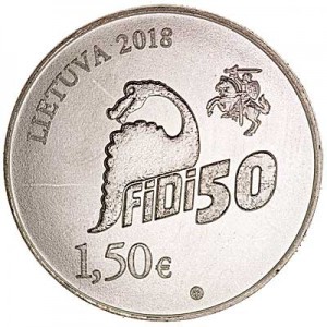 1,5 евро 2018 Литва, 50 лет факультету физики Вильнюсского университета цена, стоимость