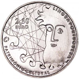 2,5 euro 2009 Portugal, Portuguese (LINGUA PORTUGUESA) price, composition, diameter, thickness, mintage, orientation, video, authenticity, weight, Description