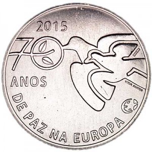 2.5 euros 2015 Portugal, 70 years of peace in Europe price, composition, diameter, thickness, mintage, orientation, video, authenticity, weight, Description