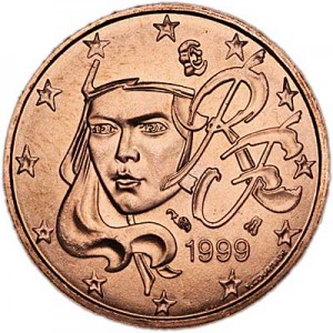 2 цента 1999 Франция, UNC цена, стоимость