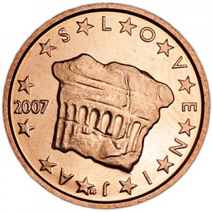 2 цента 2007 Словения, UNC цена, стоимость