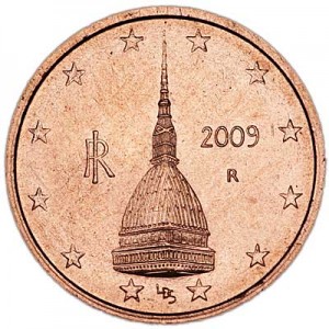2 cents 2009 Italy UNC price, composition, diameter, thickness, mintage, orientation, video, authenticity, weight, Description