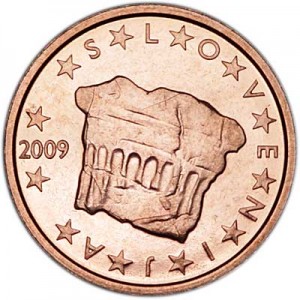 2 цента 2009 Словения, UNC цена, стоимость