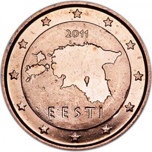 2 цента 2011 Эстония, UNC цена, стоимость
